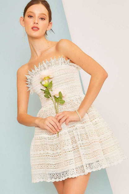 fit & flare strapless smocked crochet lace dress - alomfejto