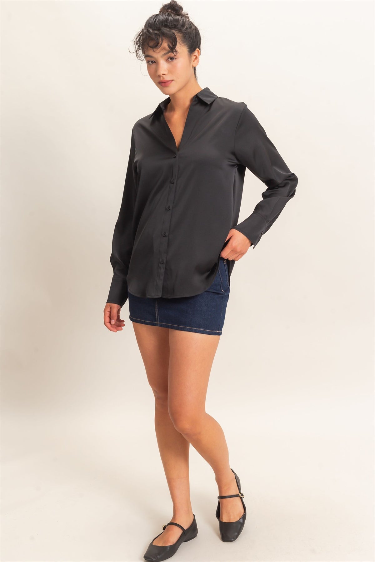 Satin Button Down Blouse