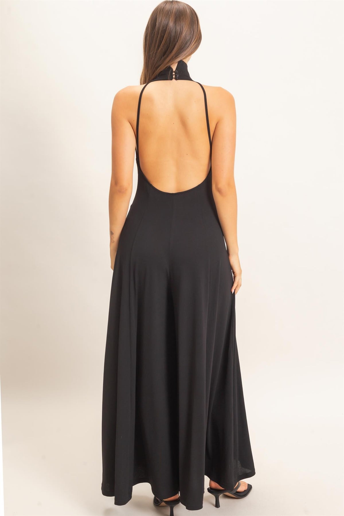 Sleeveless Halter Open Back Wide Leg Jumpsuit