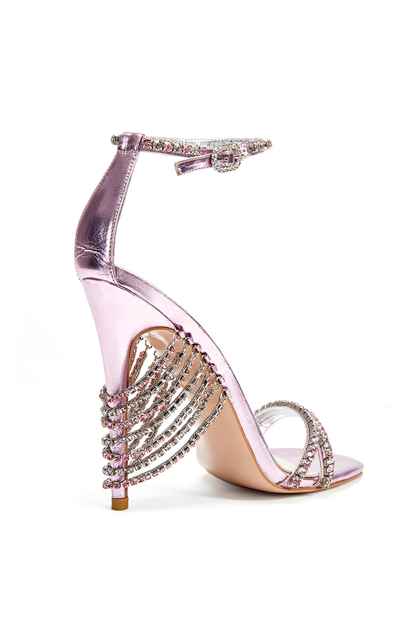 rhinestone metallic pink stiletto sandal