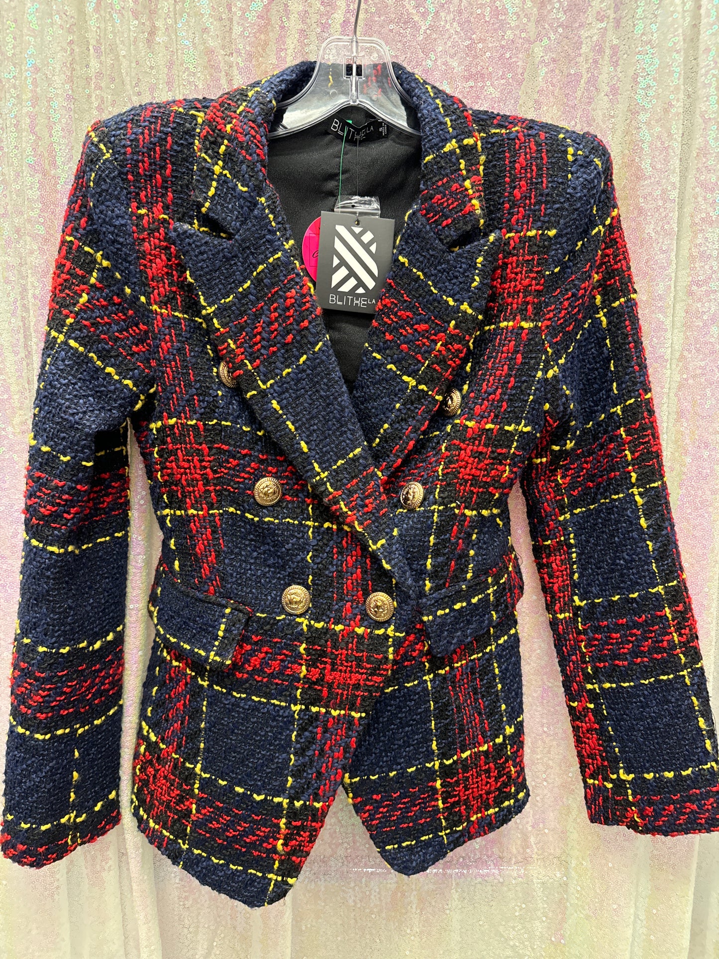 Tweed Double Breasted Plaid Blazer