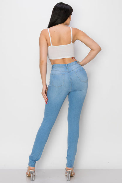 BO-308 stretch high waist distressed skinny jeans