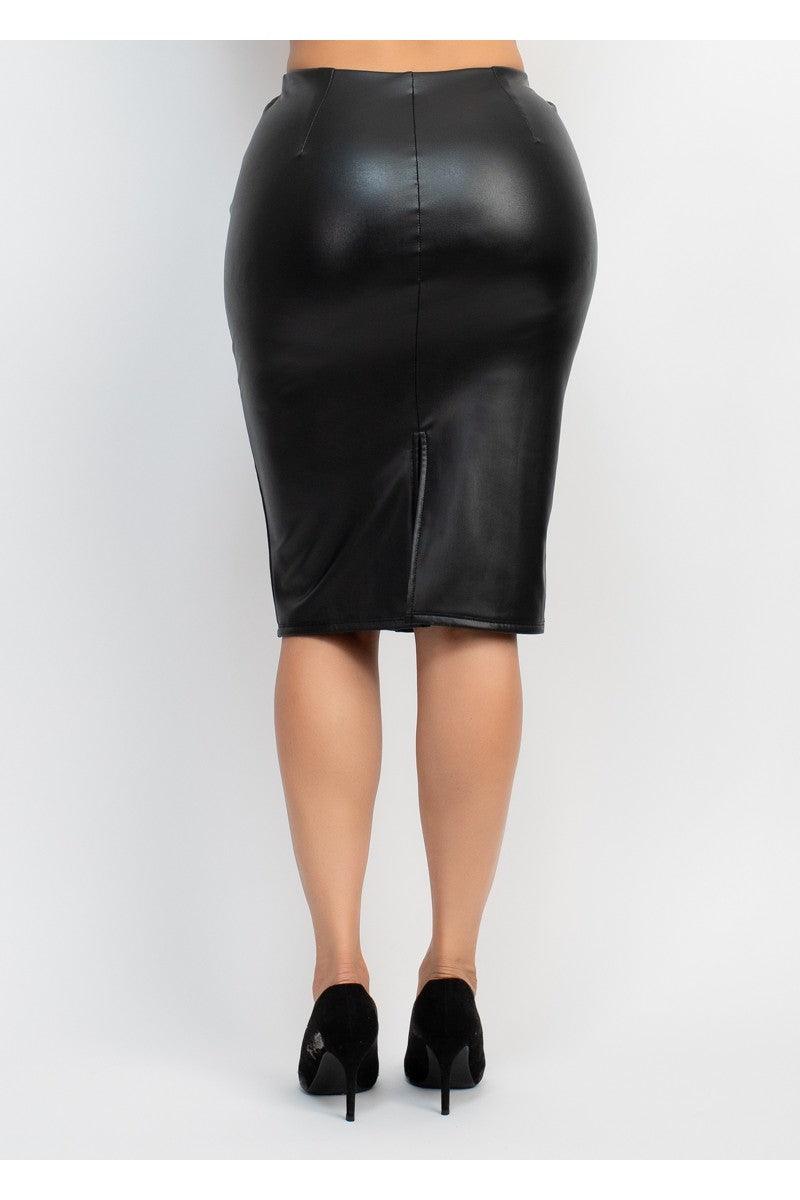 faux leather brushed midi skirt
