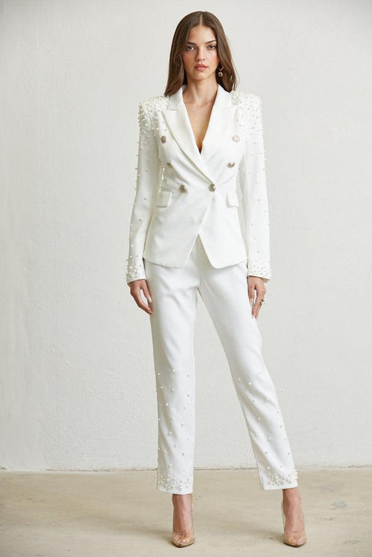 2pc set- Pearl embellished blazer & pants - alomfejto