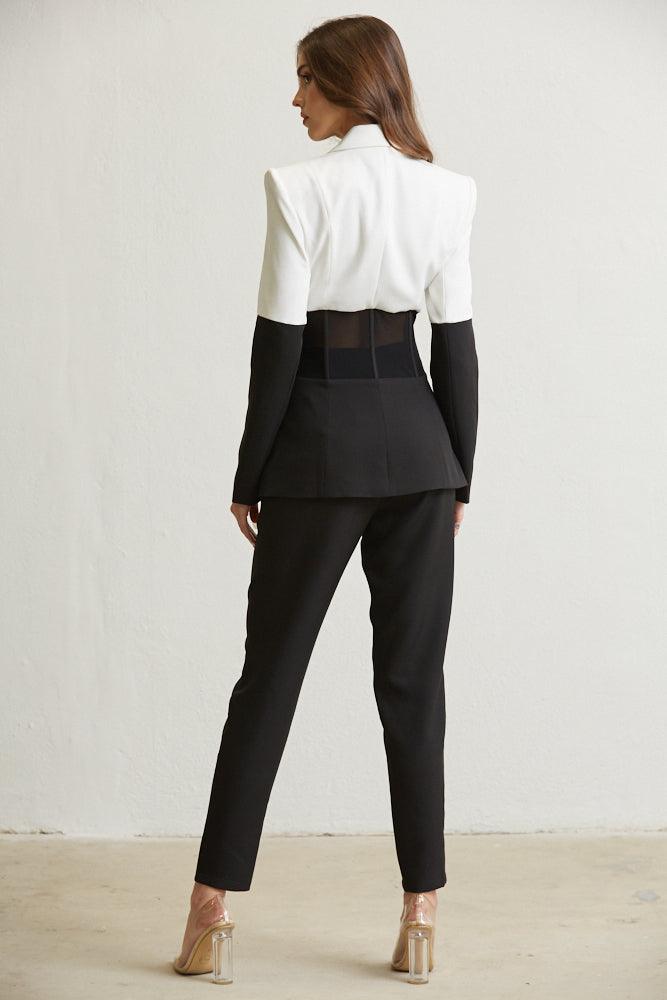 2pc set- Mesh corset color block blazer & tapered pant