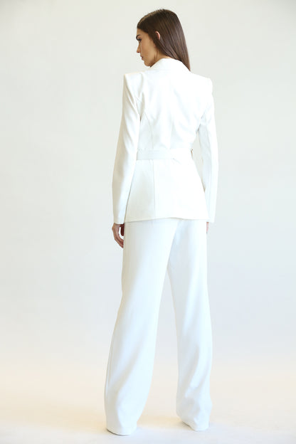 belted double breasted pants suit