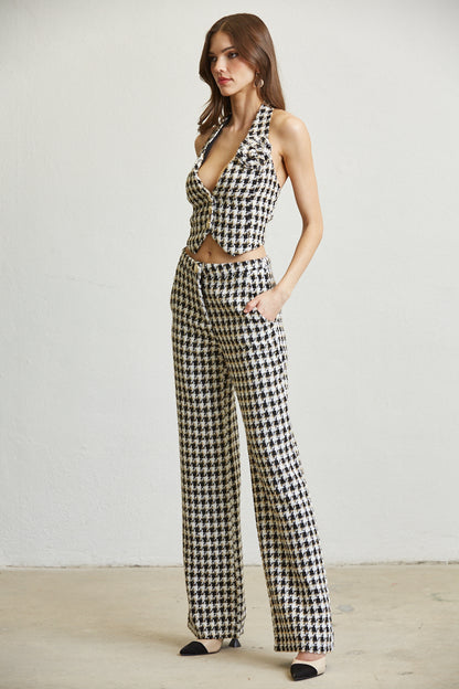 2pc set- tweed houndstooth vest & wide leg pant