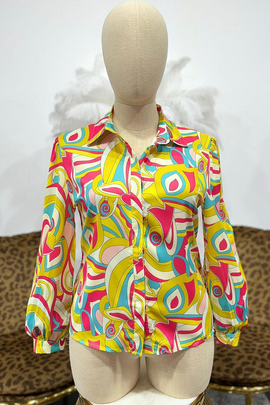 PLUS print button down blouse - RK Collections Boutique
