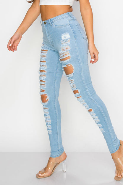 LO-192 high waist stretch ripped skinny jeans