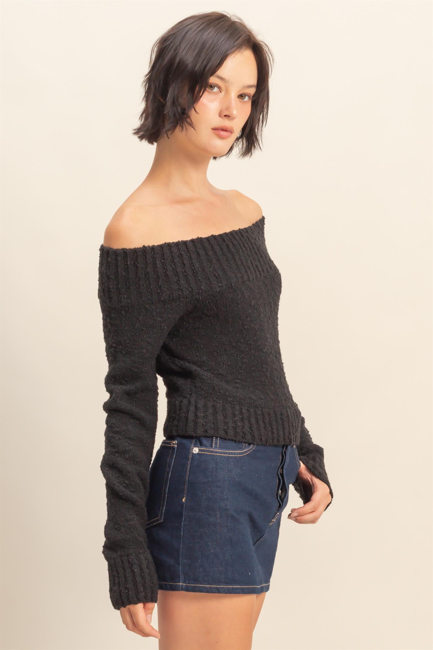 off the shoulder long sleeve sweater