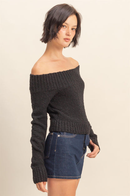 off the shoulder long sleeve sweater