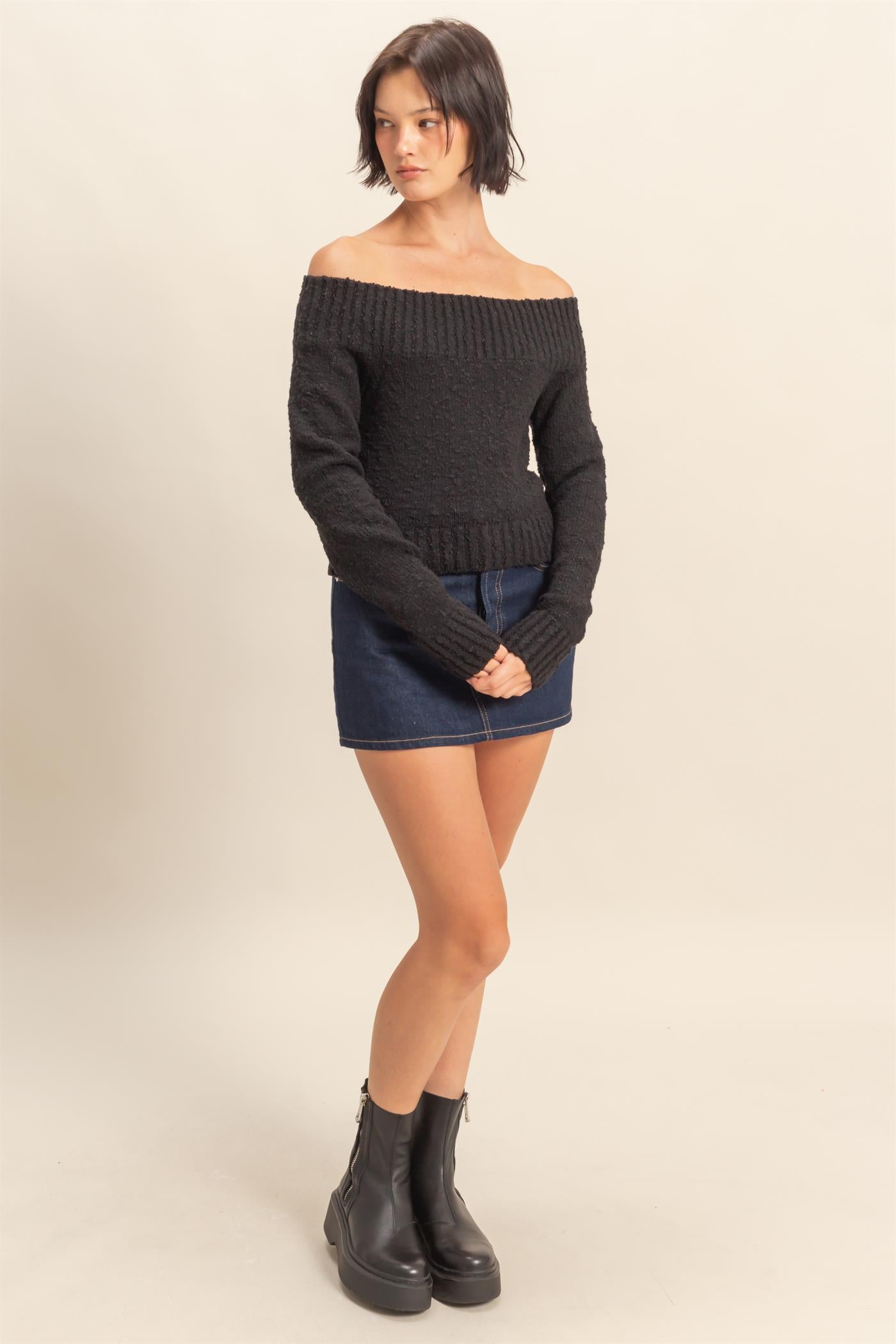 off the shoulder long sleeve sweater