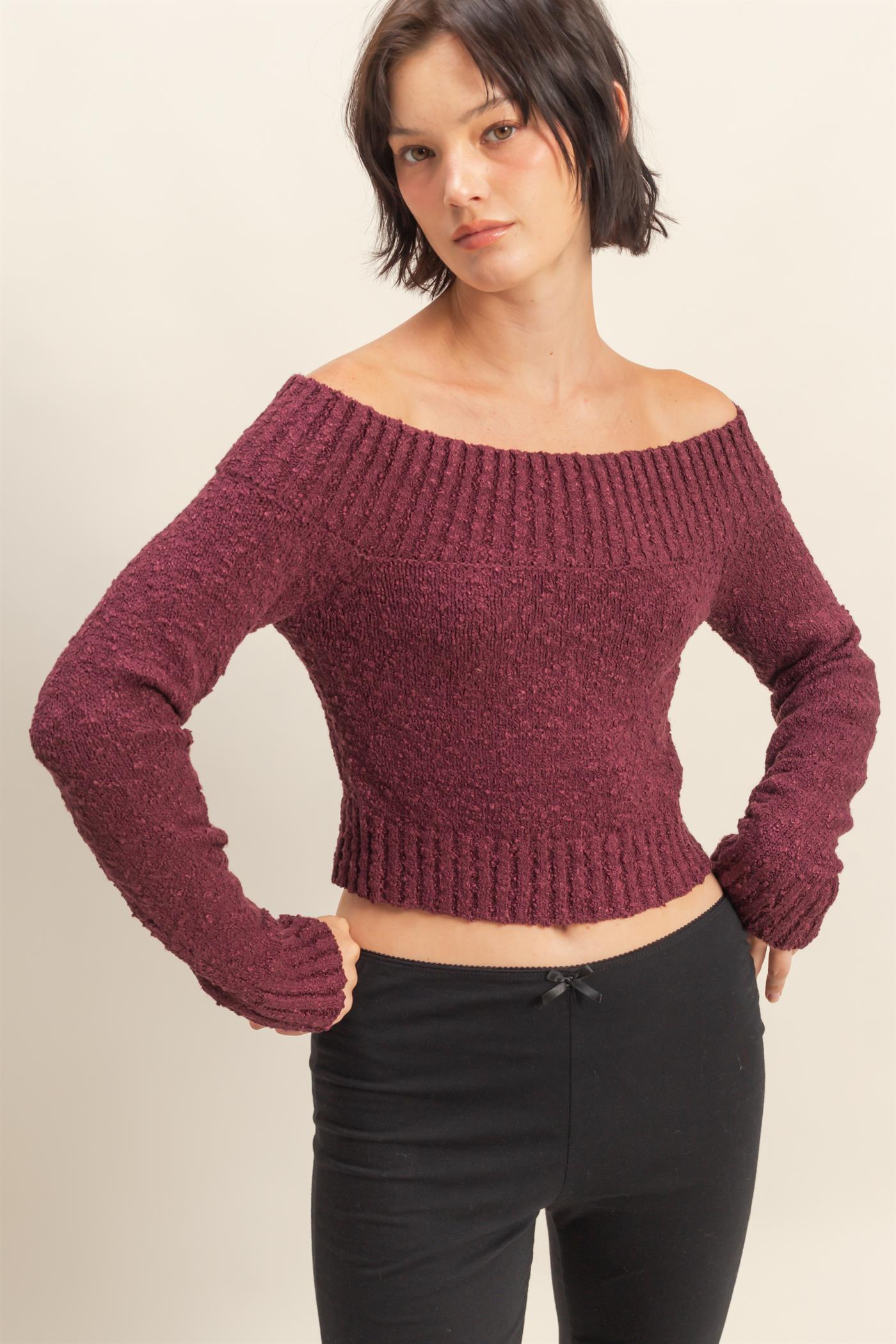 off the shoulder long sleeve sweater