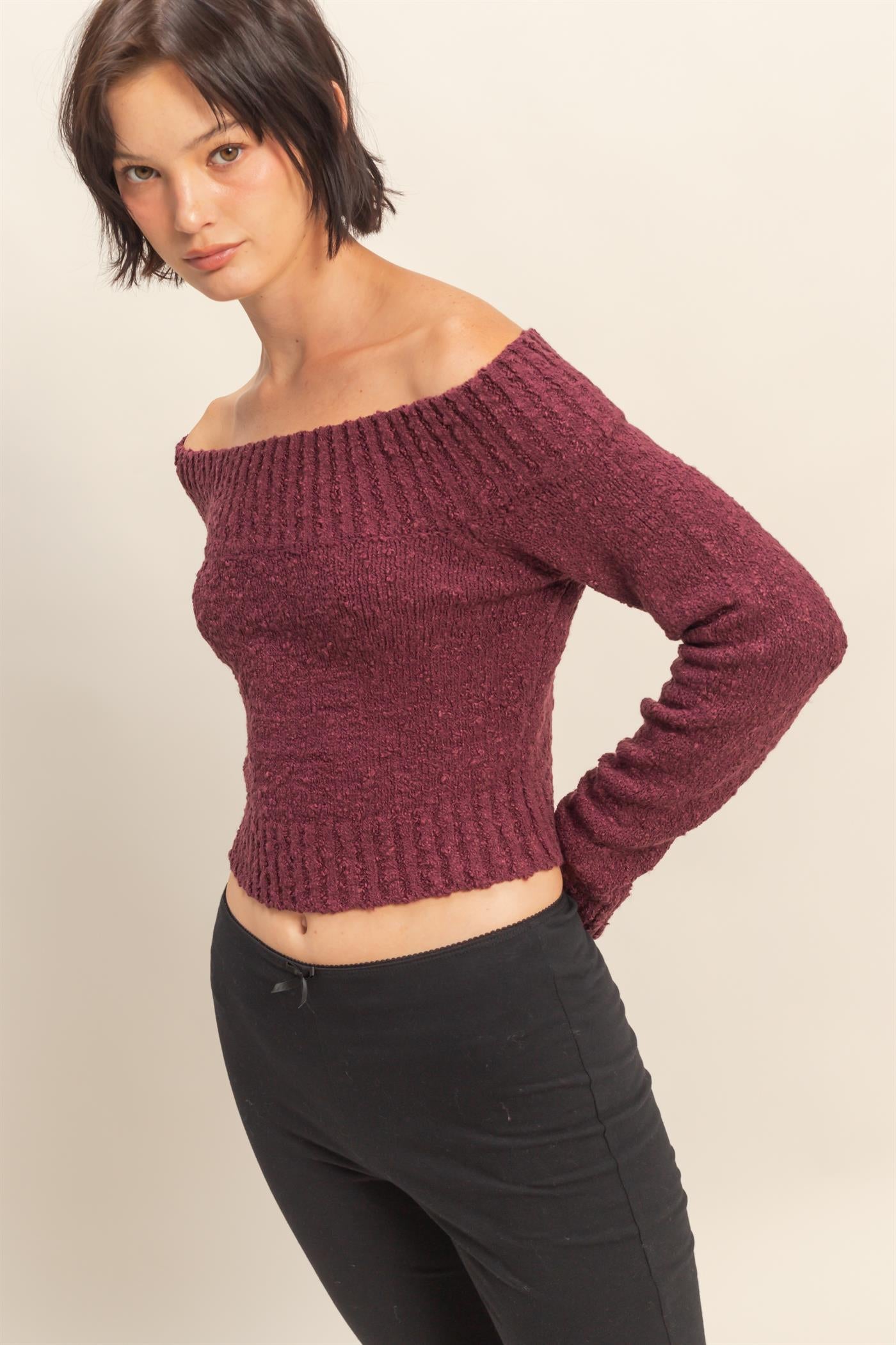 off the shoulder long sleeve sweater