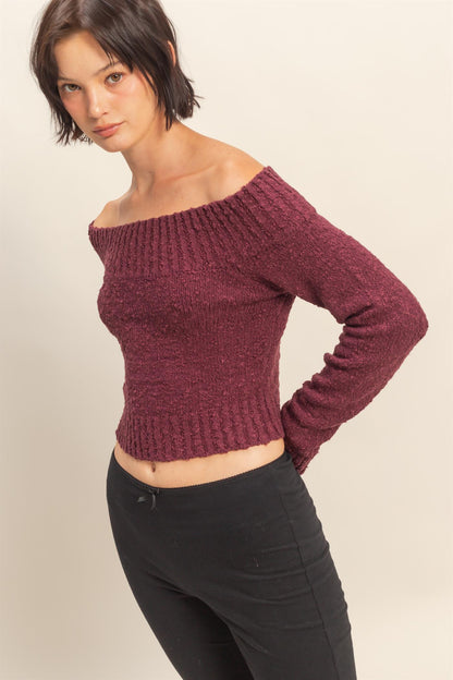off the shoulder long sleeve sweater