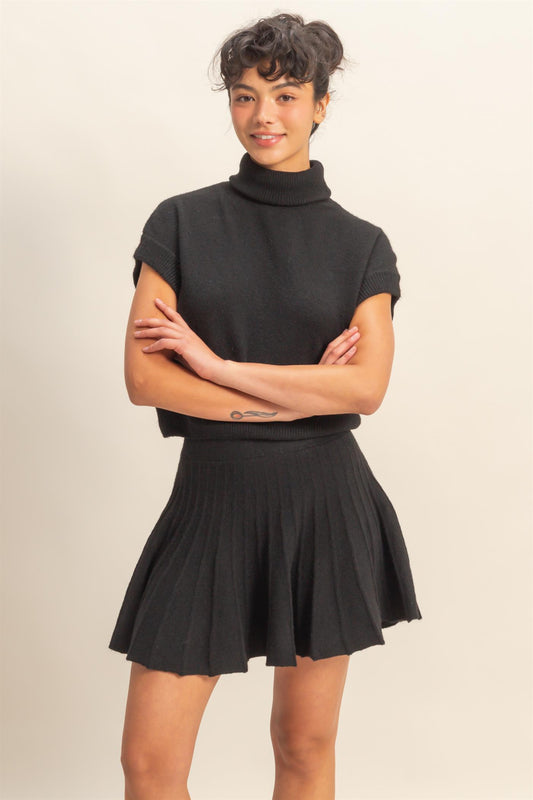 2pc set- short sleeve turtleneck sweater & flare skirt