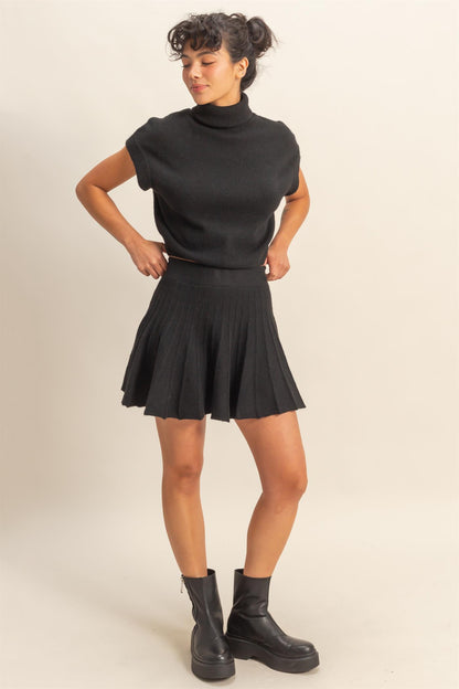 2pc set- short sleeve turtleneck sweater & flare skirt