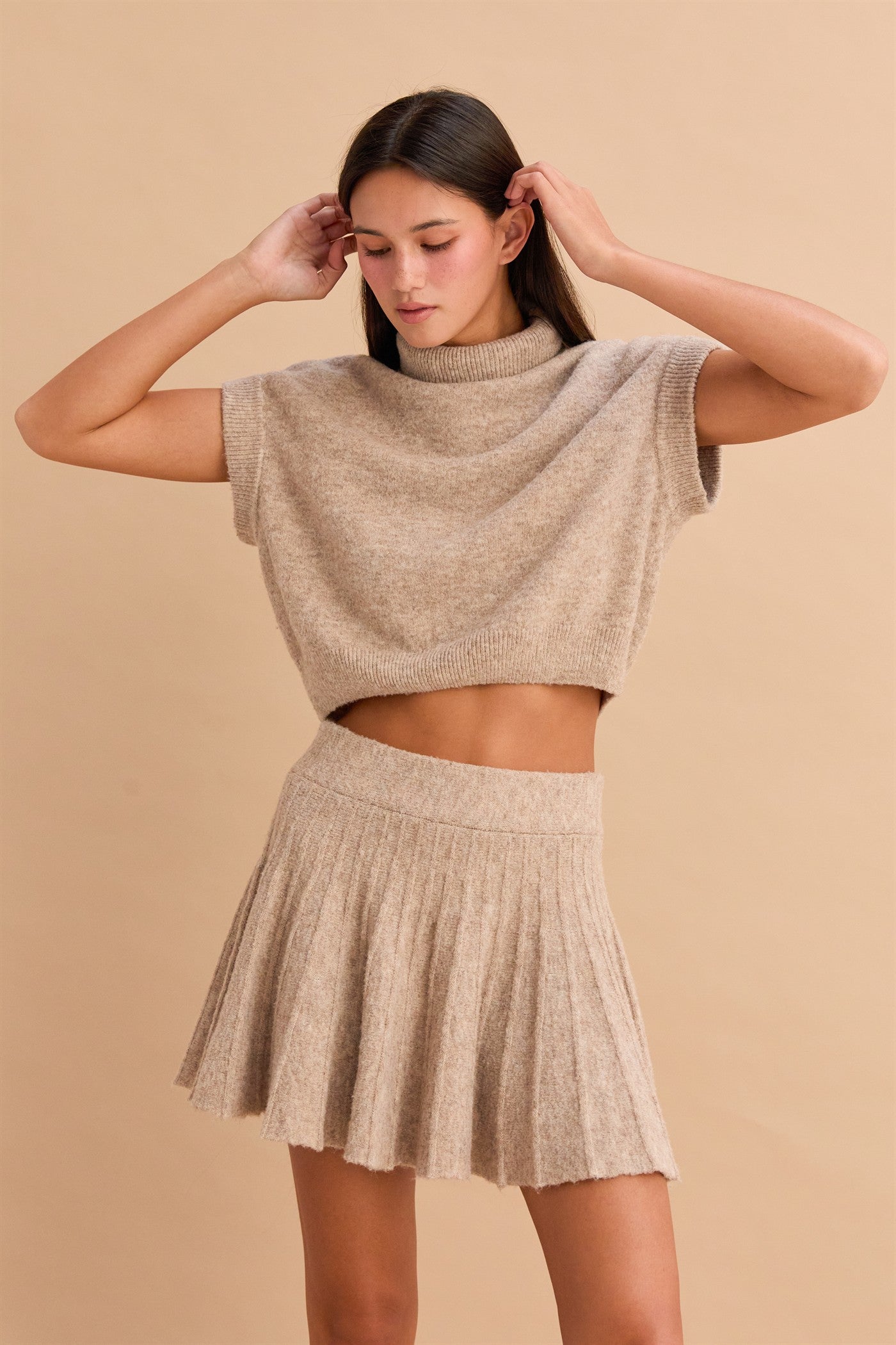 2pc set- short sleeve turtleneck sweater & flare skirt