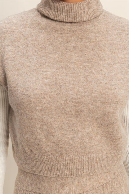 2pc set- short sleeve turtleneck sweater & flare skirt