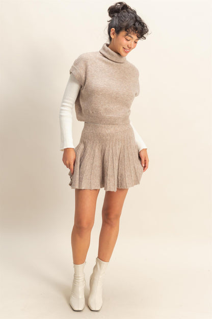 2pc set- short sleeve turtleneck sweater & flare skirt