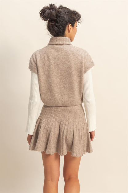 2pc set- short sleeve turtleneck sweater & flare skirt