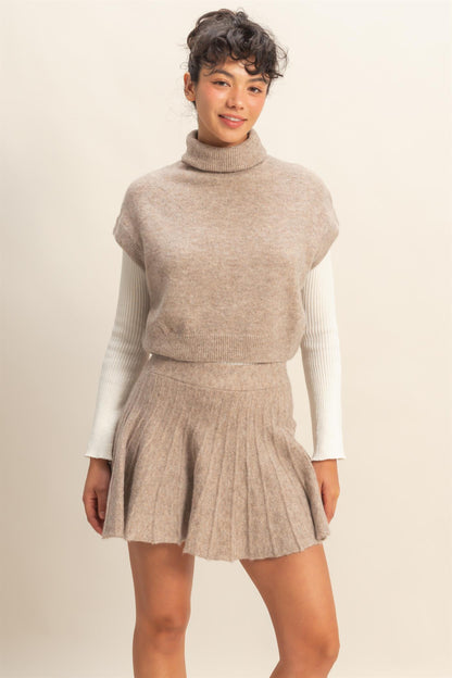 2pc set- short sleeve turtleneck sweater & flare skirt