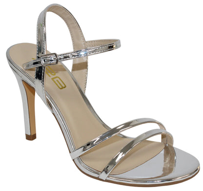 metallic ankle strap high heel shoes