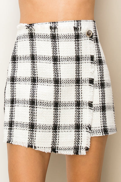 asymmetrical tweed mini skirt