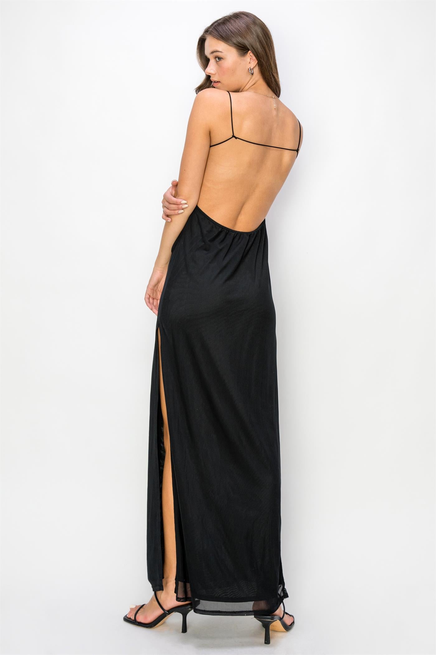 sleeveless mesh maxi dress Sleeveless Mesh Insert Maxi Dress Black