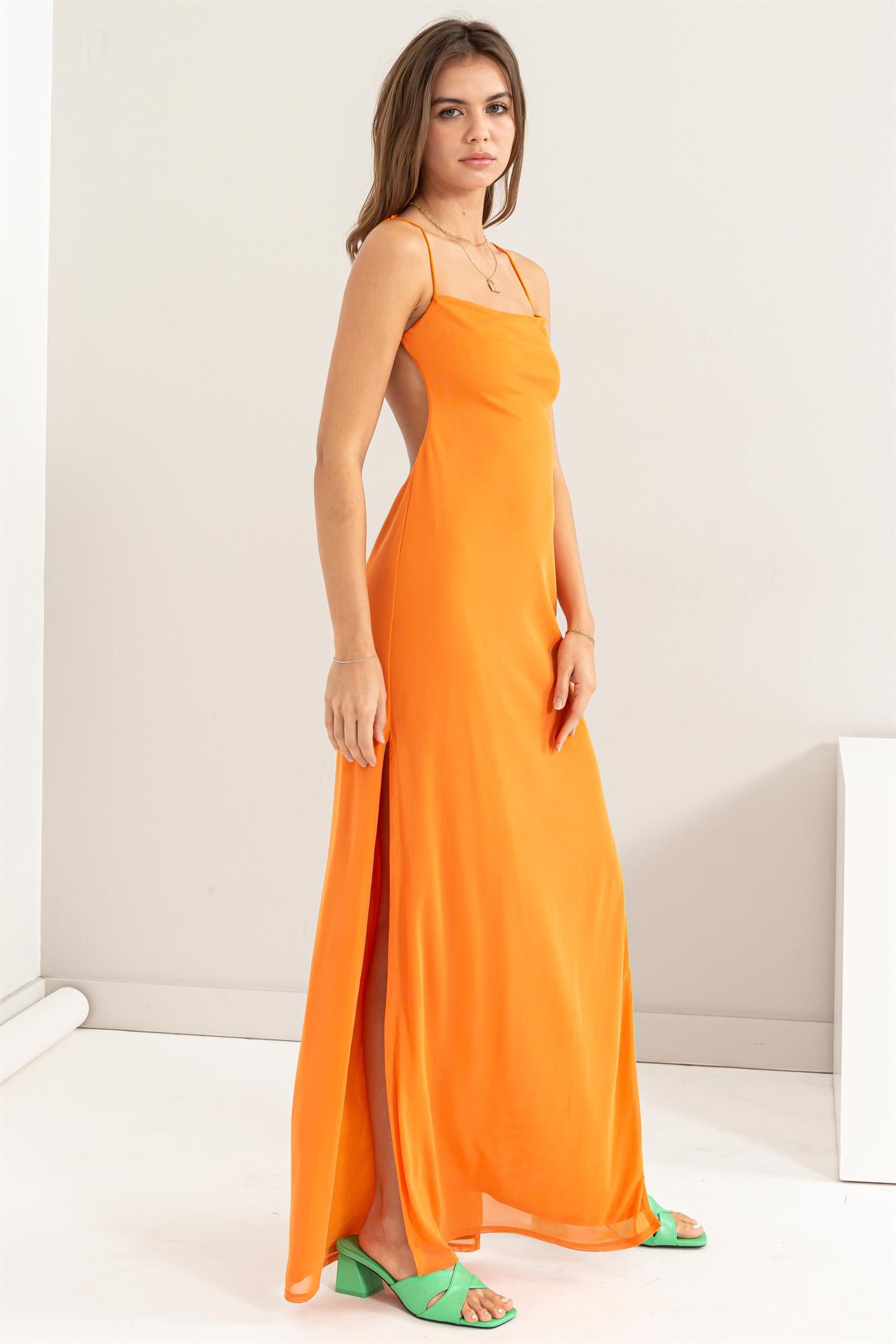 sleeveless mesh maxi dress Atori Dark Green Mesh Sleeveless Maxi Dress