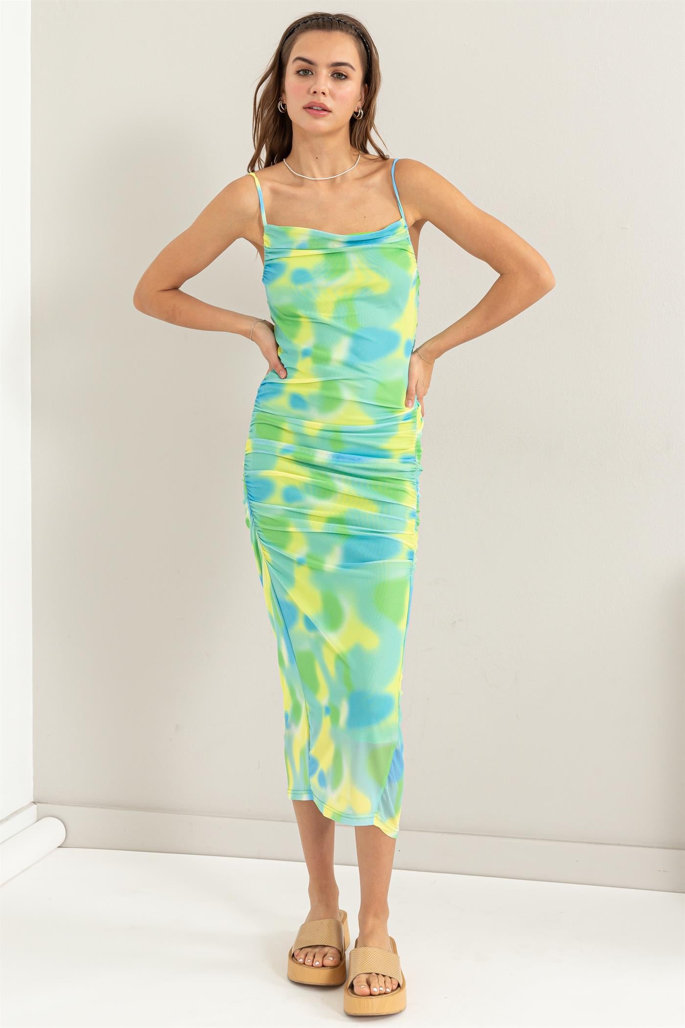 red yellow green mesh dress Farai London Aphrodite mesh long sleeve maxi dress in yellow and green ombre