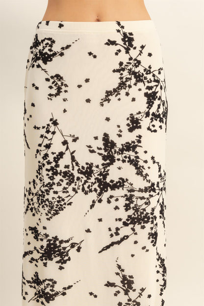 floral burnout velvet maxi skirt