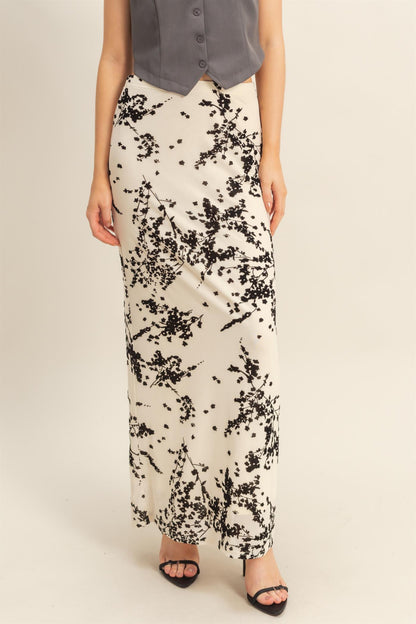 floral burnout velvet maxi skirt