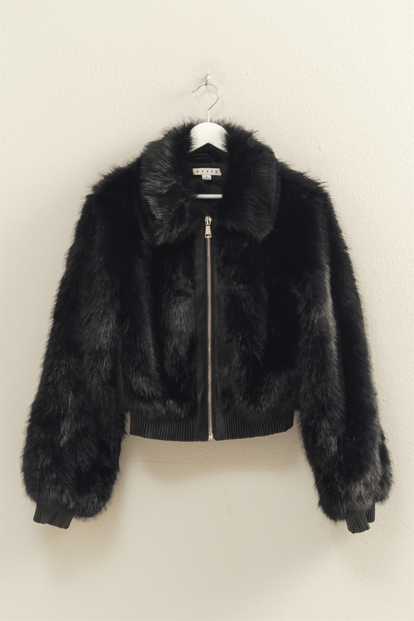 faux fur zip up bomber jacket