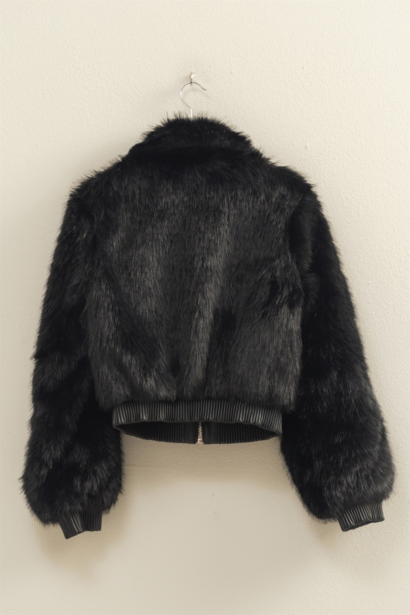 faux fur zip up bomber jacket