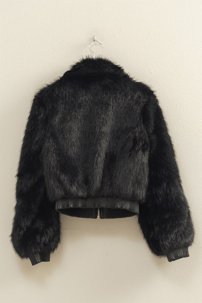 faux fur zip up bomber jacket