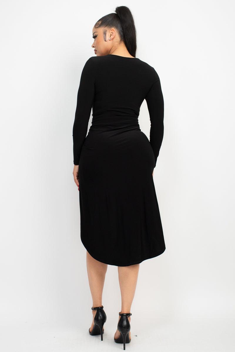 long sleeve twisted front drape dress - RK Collections Boutique