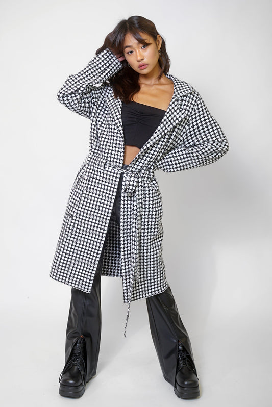 knit houndstooth trench cadi coat