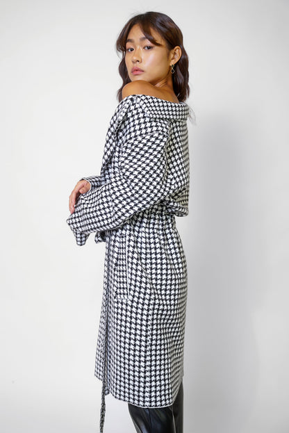 knit houndstooth trench cadi coat
