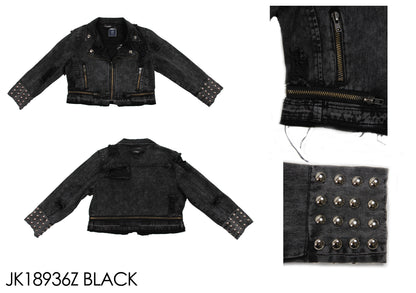 studded cuff distressed jean jacket