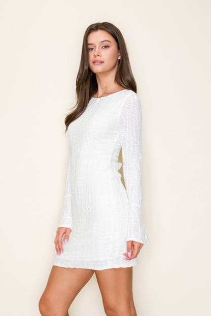 long bell sleeve textured dress