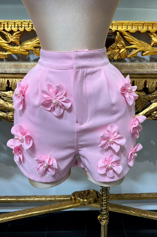 floral applique high waist shorts