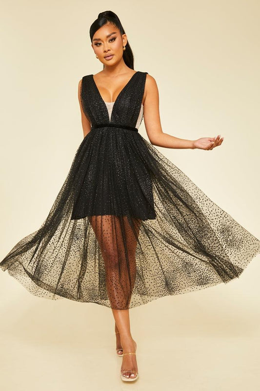 glitter tulle midi dress - RK Collections Boutique