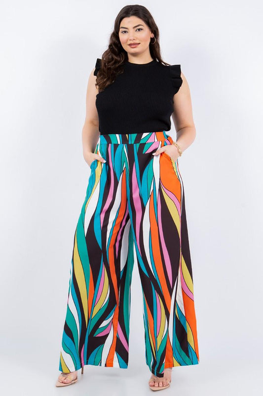 PLUS abstract print high waist wide leg pants - tarpiniangroup