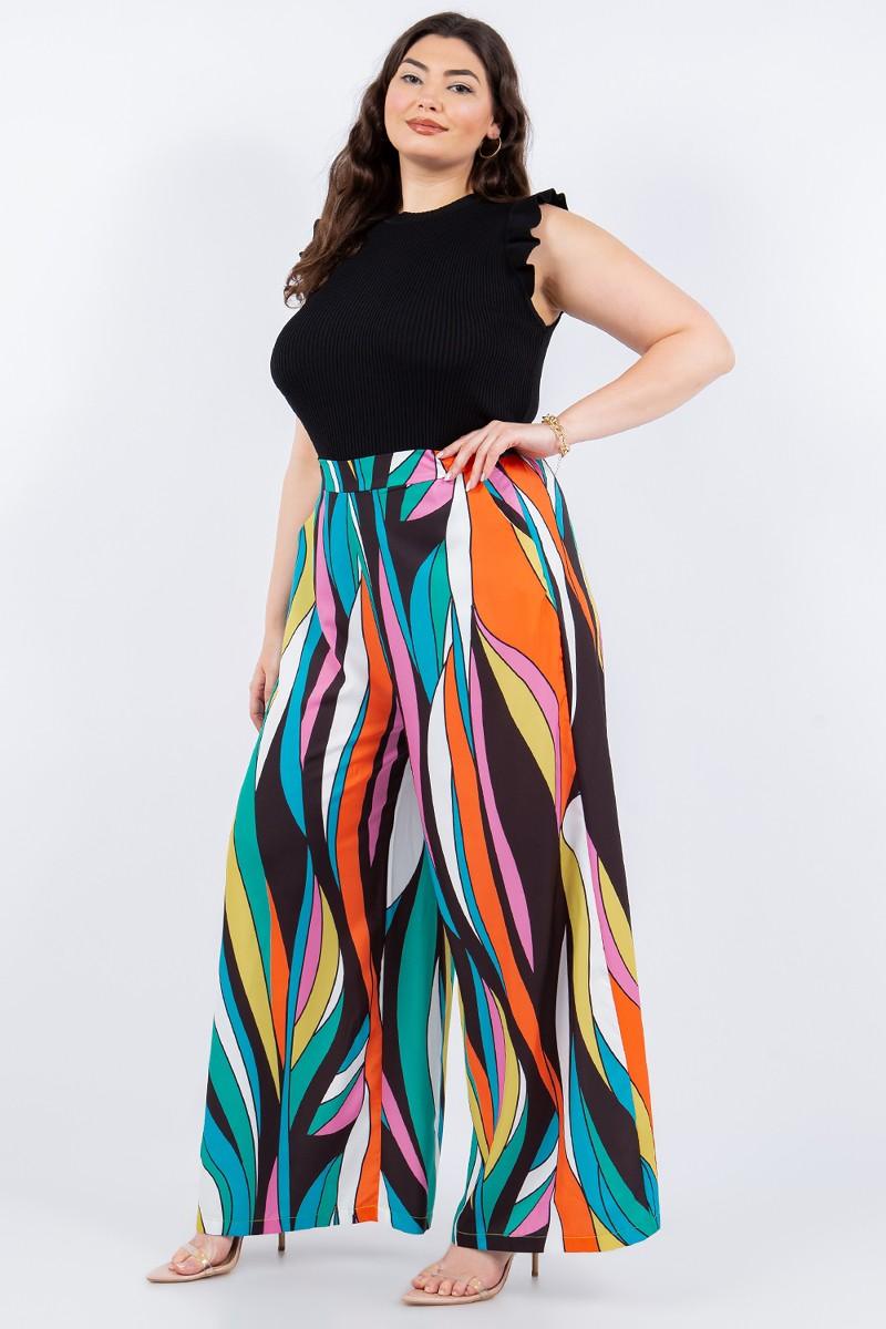 PLUS abstract print high waist wide leg pants - RK Collections Boutique