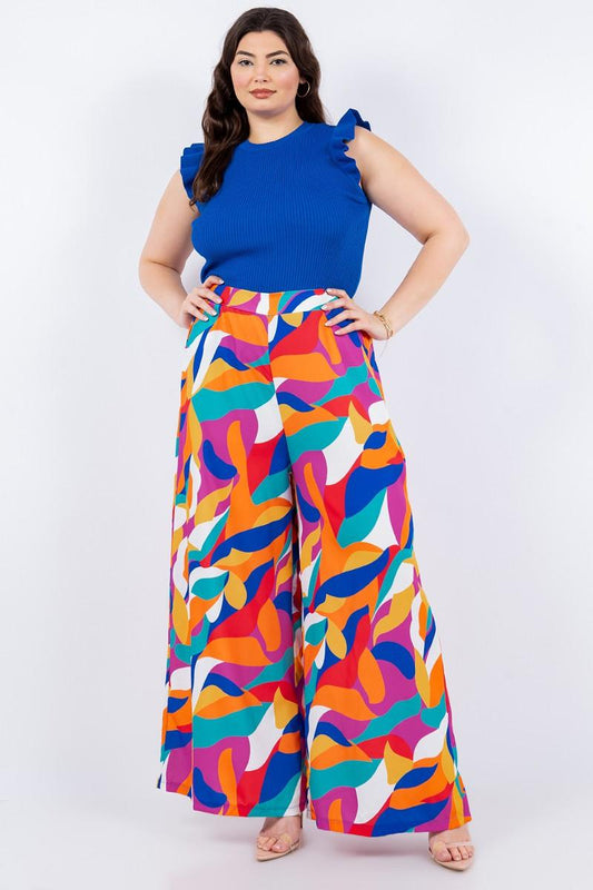 PLUS abstract print high waist wide leg pants - RK Collections Boutique
