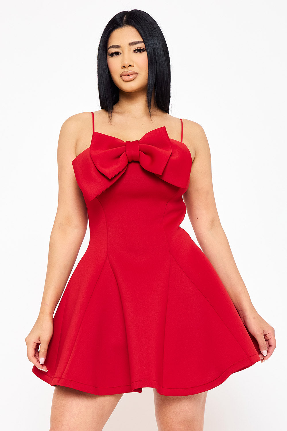 neoprene bow front fit & flare dress
