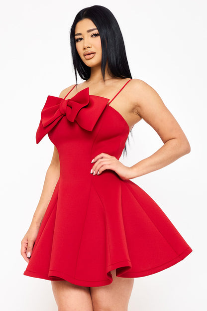 neoprene bow front fit & flare dress