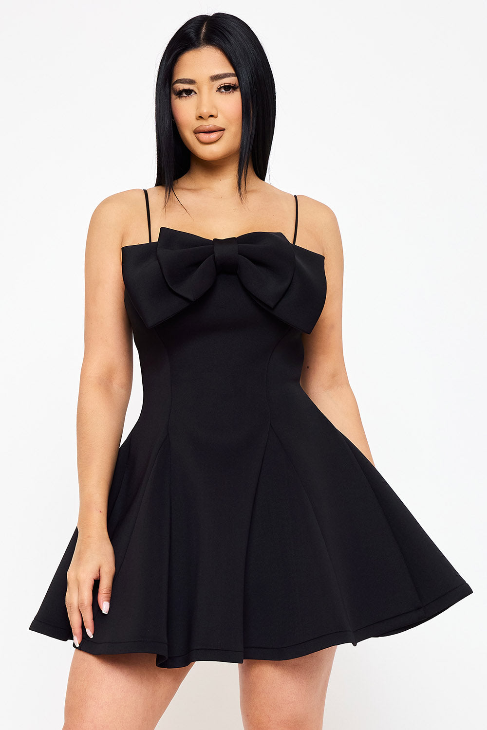 neoprene bow front fit & flare dress