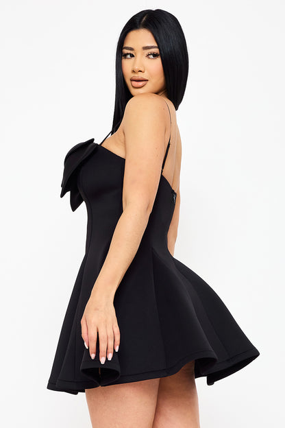 neoprene bow front fit & flare dress